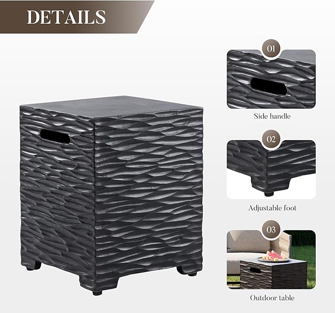 Cosiest Propane Fire Pit with Tank Cover for Outside, 35 in Round Gas Fire Pits for Outdoor Patio, CSA Certified, 50000 BTU Concrete Rectangle Base with Rain Cover, Free Lava Rocks