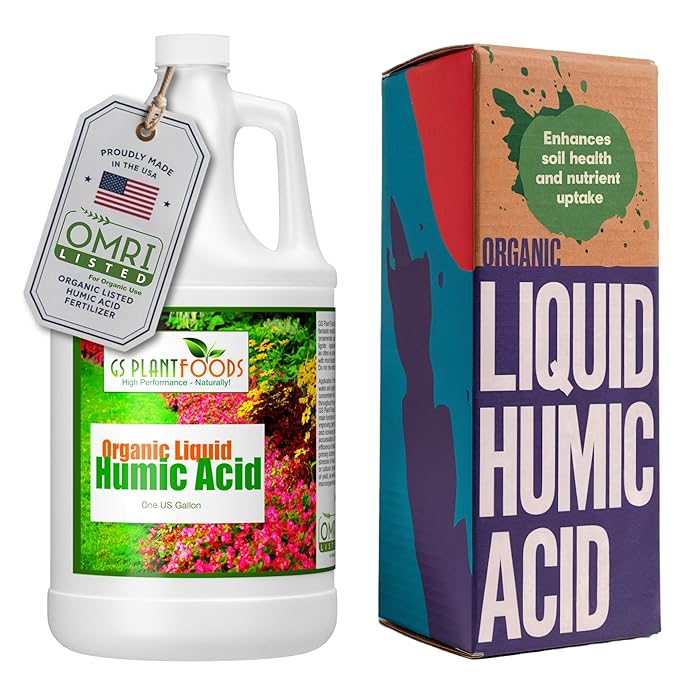 GS Plant Foods Organic Liquid Humic Acid with Fulvic - Concentrate Fertilizer for Enhanced Nutrient Uptake and Soil Conditioning - 1 Gallon