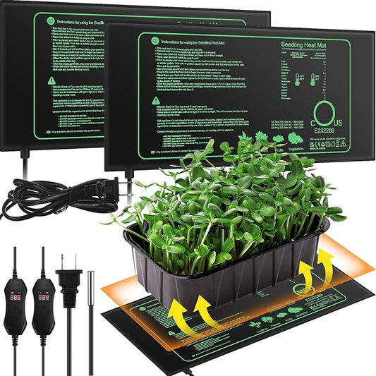 ROCEEI 2 Pack Seedling Heat Mat with Digital Thermostat Controller 10 x 20.75 Inch Waterproof Plant Seedling Heat Mat for Germination, Hydroponics, Brewing, Breeding, Indoor Gardening and Greenhouse