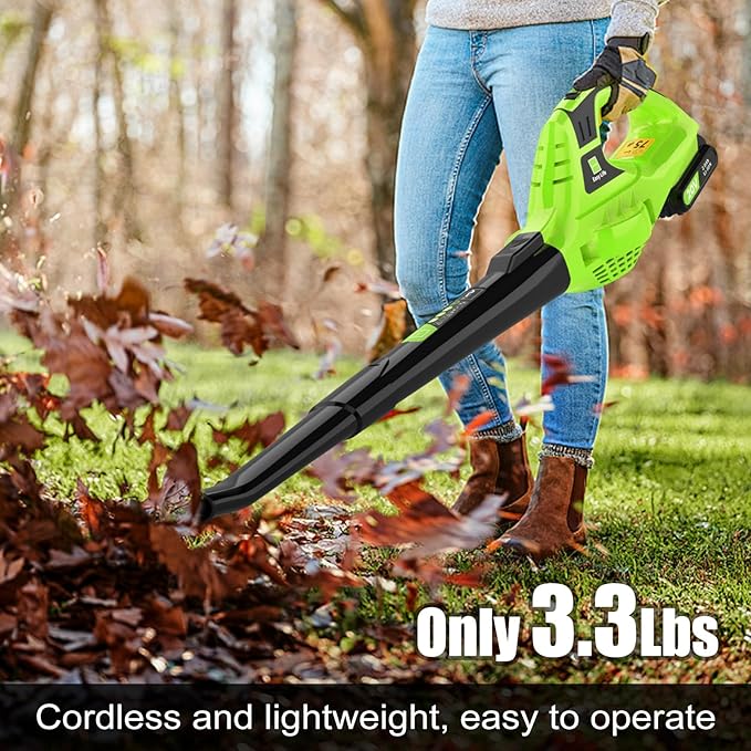 21V Leaf Blower Cordless | Handheld Electric Lightweight Blower with 2.0Ah Rechargeable Battery & Fast Charger | Adjustable Speeds, Portable Design for Lawn, Patio, Yard, Sidewalk Cleaning