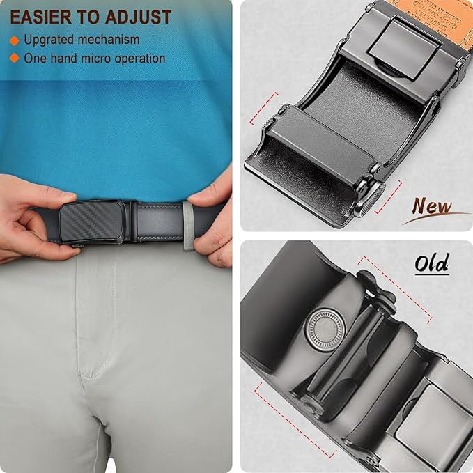 BULLIANT Men's Ratchet Belt 2 Pack-Click Leather Belt Adjustable for Men Gift 1 3/8-Cut for Perfect Fit