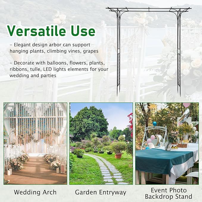 VINGLI Garden Arbor, Arch for Wedding Ceremony Party, Christmas Garden Decor Steel Garden Trellis for Plant Climbing, Pergola for Garden, Backyard, Lawn (Flat Top)