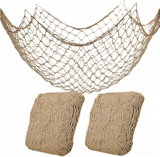 2 Pack Fish Net Decorations for Party,Natural Cotton Hawaiian Party Fishing Net Decorative, Nautical Themed Cotton Fishnet Under The Sea Pirate Ocean Beach Decor