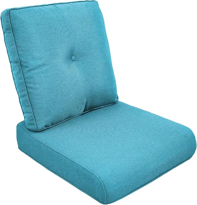 Outdoor Chair Cushions for Patio Furniture - 1 Pack Outside High Back Thick Water-Resistant Cushion 22x24 with Zipper Cover for Wicker Glider Rocking Chairs Loveseat Couch – Teal/Buckle