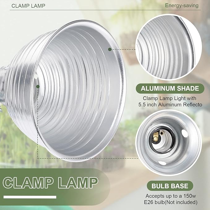 Macarrie 12 Pack Clamp Lamp Light with Aluminum Reflector, 6ft SPT-2 18awg Cord and Adjustable Stand Fixture E26 Socket, up to 150 Watt, No Bulb(5.5 Inch)