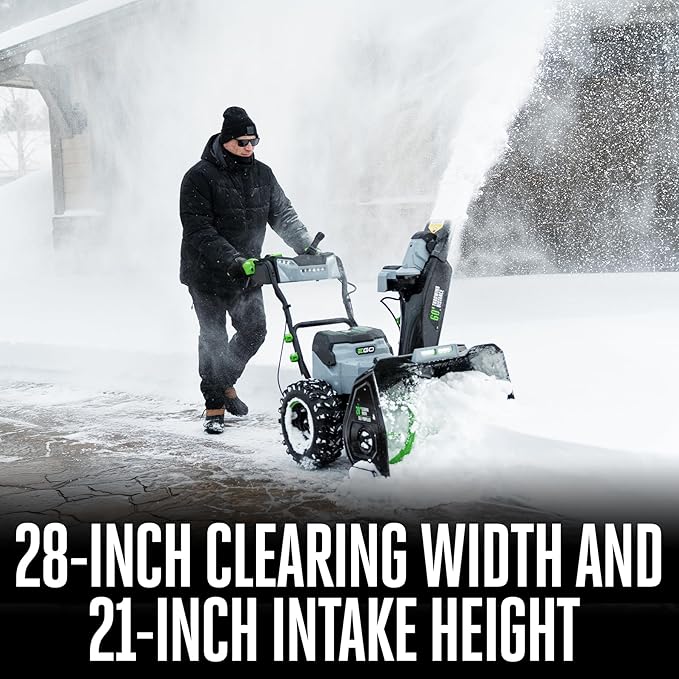 EGO Power+ 28" Electric Snow Blower, Cordless Self-Propelled 2-Stage, Includes (2) 56 V 12.0Ah Batteries and Dual Port Charger - SNT2807