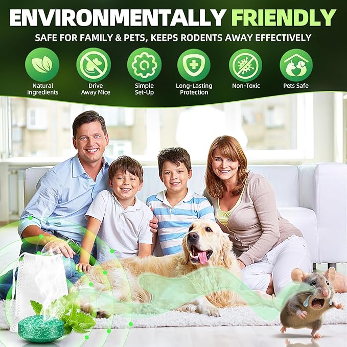 24PCS Mouse Rodent Rat Repellent Natural Peppermint Oil Mouse Repellent Balls for Rats Mice Deterrent for Indoor & Outdoor Use,Friendly to Human & Pet