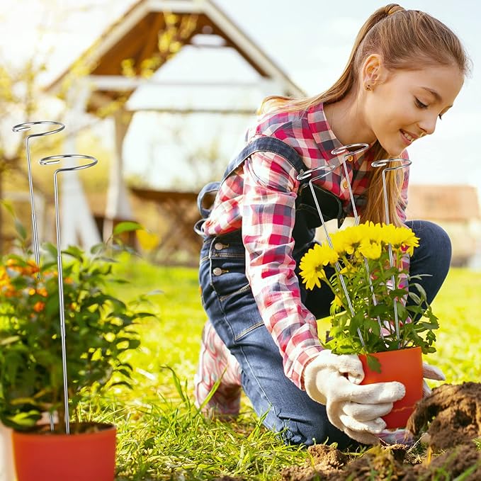 Suclain 10 Pack 30 Inch Plant Support Stake Garden Single Stem Flower Support Stake Cage DIY Stainless Steel Tall Plant Sticks Ring Bracing for Flowers Orchid Tomatoes Peony Lily Rose