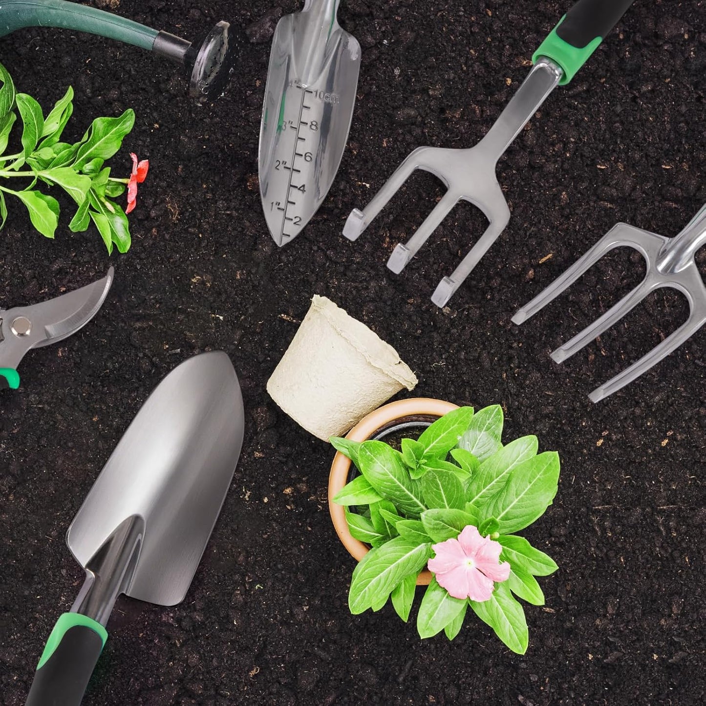 Garden Tool Set, Including 9 Succulent Tool Sets, 6 Large Heavy-Duty Aluminum Gardening Tools, with Gardening Tool Kit, Gloves, Watering Can, Fixing Line and Color Label，is Your Best Helper