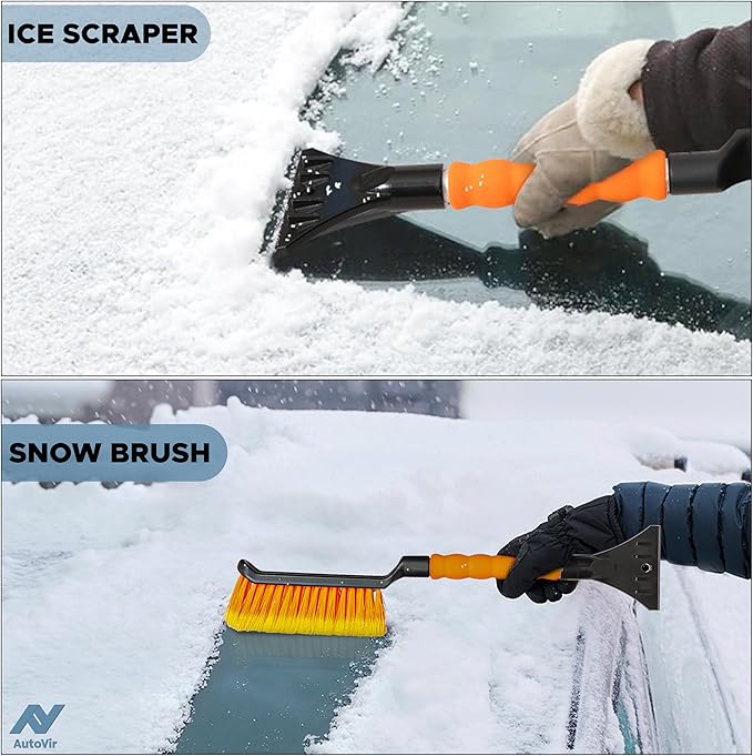 17" Snow Brush & Ice Scraper for Car Windshield | Heavy-Duty Snow Removal Tool | Small Snow Brush with Ergonomic Foam Grip | Essential Car Winter Accessory | Efficient Snow Clearing Brush