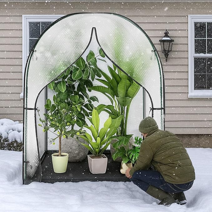 Portable Greenhouse for Outdoors, Green House Tent with Durable Bubble Film Cover and Zippered Door,Walk-in Mini Green House with Removable Mat for Indoor Outside Protecting Plant,59x59x75 Inch