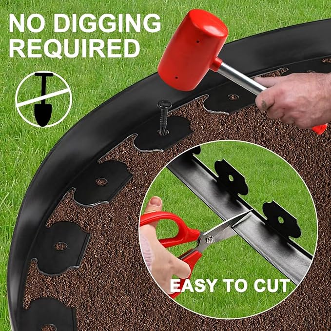 1.5 Inch Garden Edging Border 100FT, Plastic Edging for Landscaping with 90pcs Spikes