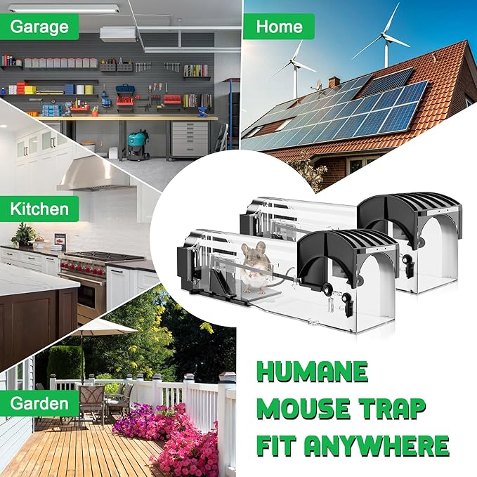 Humane Mouse Traps, 12.6 Inches Enlarged No Kill Live Rat Rodent Traps for Chipmunks, Reusable Catch and Release Mouse Trap That Work for Indoor & Outdoor (2 Pack)