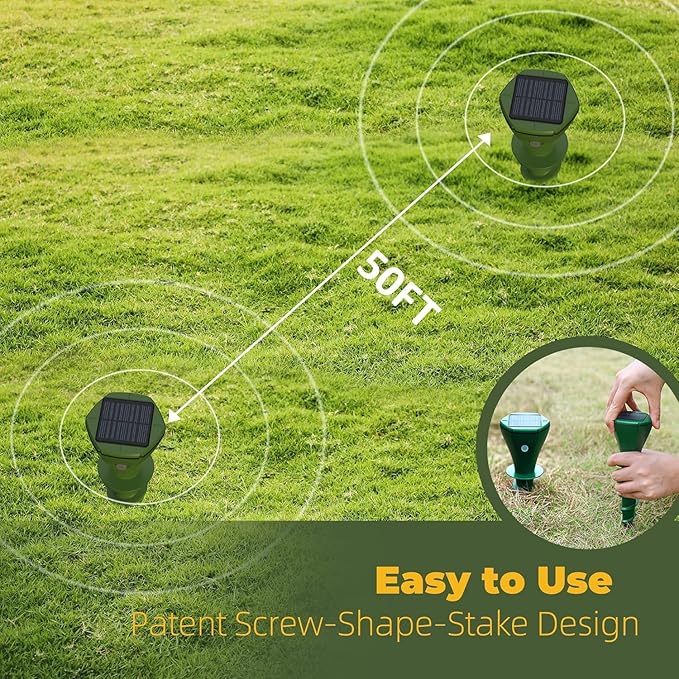 Mole Repellent for Lawns Gopher Screw Repeller Solar Powered Outdoor Groundhog Deterrent Vibration Stakes - Quiet Get Rid of Snake Vole Armadillo - No Poison Kill Traps (Green 8pack)