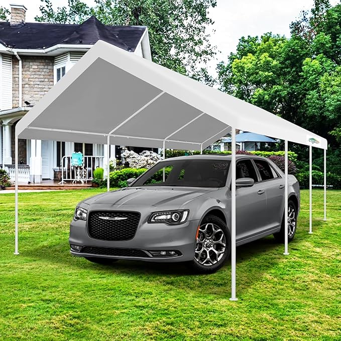 COBIZI Carport 12x20ft Heavy Duty Portable Garage, 2.0 Powder Coated Frame(Better Than Galvanized), Waterproof Shelter with Built-in Sandbags, for Car/Boat/SUV, White
