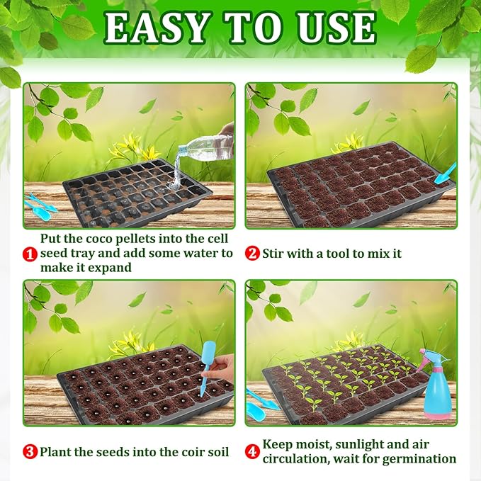 Halatool 2 Pack 80 Cells Seed Starter Trays with 80 PCS Coco Pellets, Black Seedling Starter Kit for Seedlings, Organic Seed Starting Soil Pods for Plant Germination, Planting Vegetables Flowers Seeds