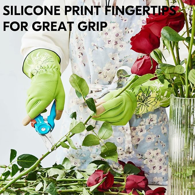 Vgo... 1-Pair Ladies' Synthetic Leather Gardening Gloves, Long Sleeves Gauntlet, Breathable & Grip Work Gloves, High Dexterity, Washable (Size L, Green, SL7445)