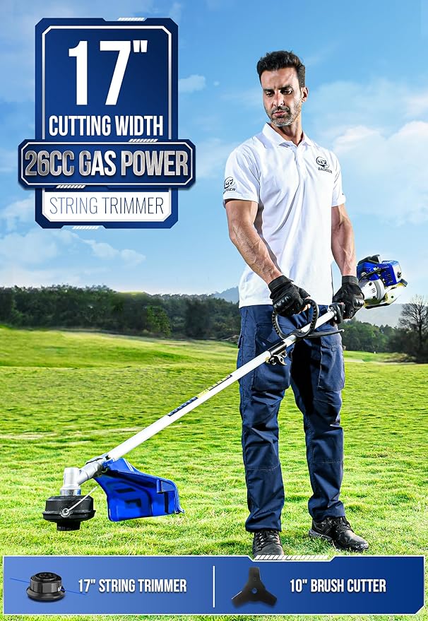 WILD BADGER POWER 26cc Weed Wacker Gas Powered, 3 in 1 String Trimmer/Edger 17'' with 10'' Brush Cutter,Rubber Handle & Shoulder Strap Included