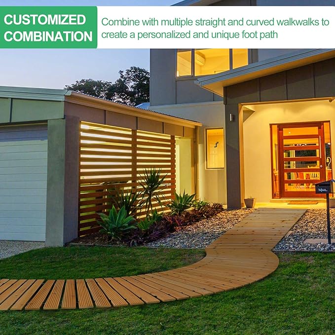 RELIANCER 6' Wooden Garden Pathway,Outdoor Roll Out Cedar Curved Walkway,Patio Path Decorative Garden Boardwalk Walkways,Weather-Resistant Roll Up Beach Wood Road Floor,Wedding Party Pathways
