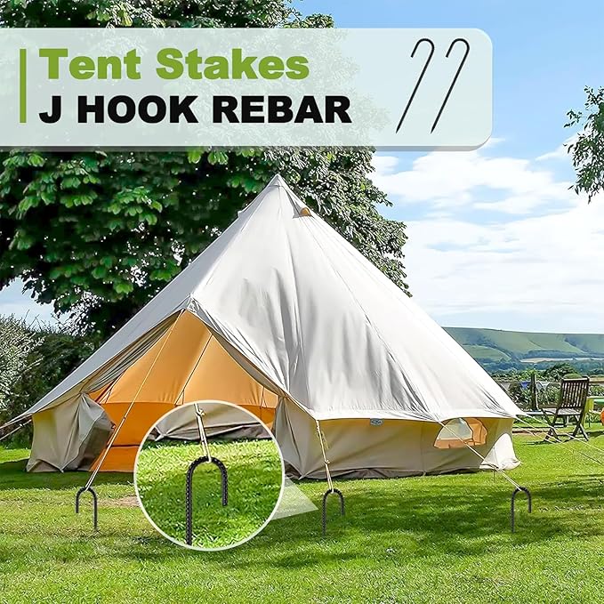 Kadrick 32-Pack Rebar Stakes 12 inch，J Hook Ground Stakes Anchors, Black Galvanized Fence Stakes,Heavy Duty 5/16'' Diameter