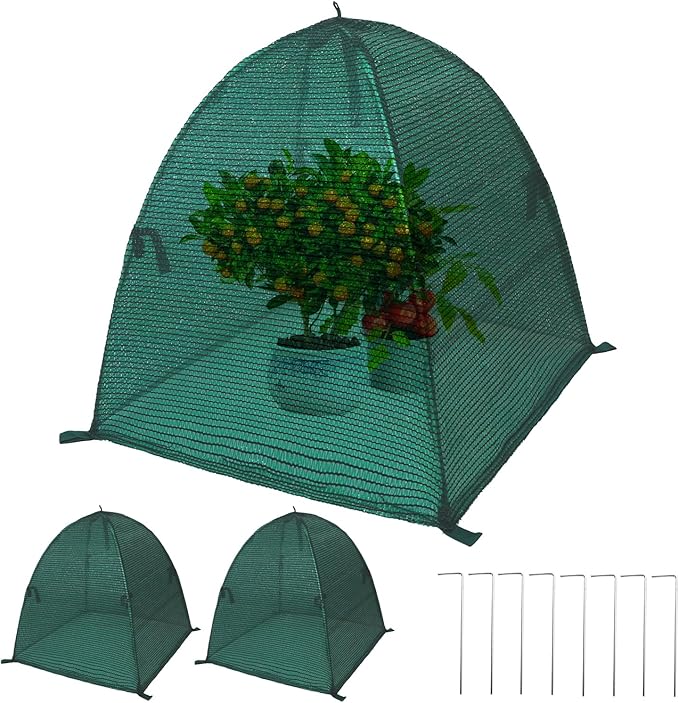 2Pack Plant Shade Tent, 23.6"x23.6"x23.6" Garden Mesh Plant Cover for Sun and Insect Control, UV Resisitant Plant Shade Tent for Outdoor, Protection Guard for Plant with Stakes