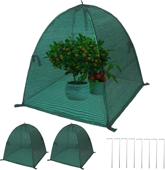 2Pack Plant Shade Tent, 23.6"x23.6"x23.6" Garden Mesh Plant Cover for Sun and Insect Control, UV Resisitant Plant Shade Tent for Outdoor, Protection Guard for Plant with Stakes