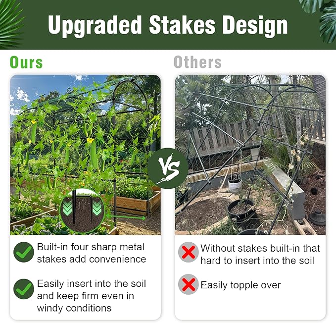 unho Garden Arch Trellis for Climbing Plants,Arch Trellis for Climbing Plants Outdoor,Walkway Metal Archway Arbor Tunnel Large for Vegetables Plant Cucumber Trellis for Garden Raised Bed, Black