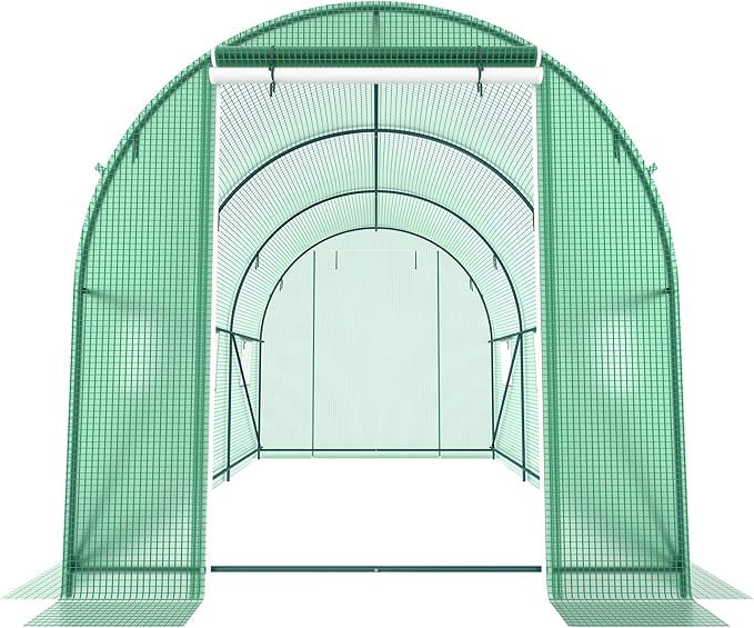 10x7x7 FT Walk-in Greenhouse for Outdoors for Winter Plant Protection,6-Ventilated Screen Window Portable Greenhouse W/ 2-Zipper Door,PE Cover & Heavy Duty Frame