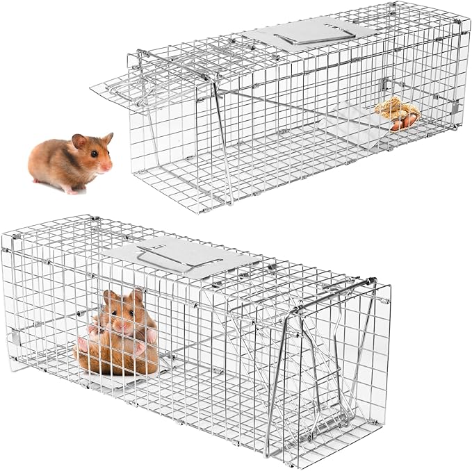 Animal Trap Cage, 24 Inch Live Traps for Raccoons Heavy Duty, Cat Trap for Stray Cats, Squirrels, Raccoon, Rabbits, Possum, Skunk, Outdoor Small Animal, Humane Catch & Release, Foldable