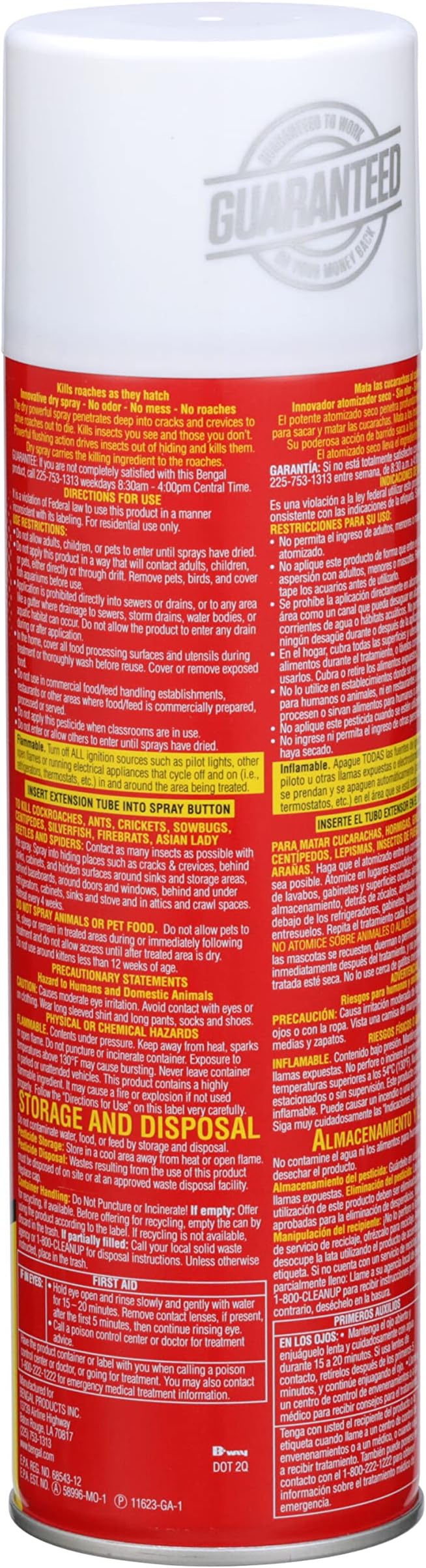 Bengal Roach Spray, Odorless Stain-Free Dry Spray, 2-Count, 16 Oz. Aerosol Cans