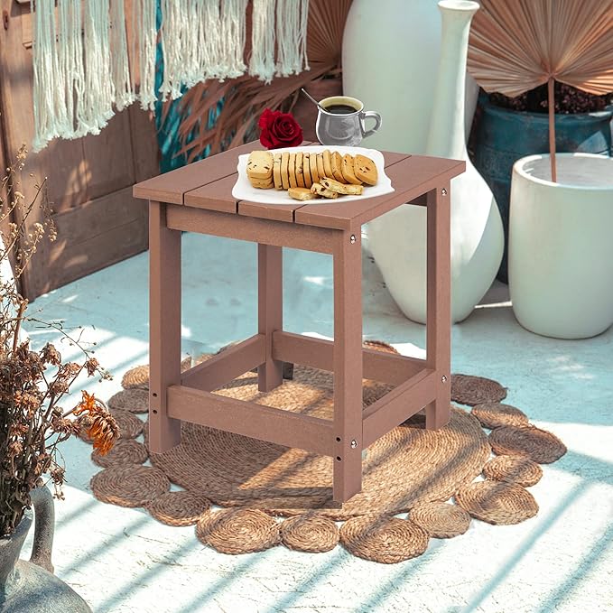 LZRS Adirondack Square Outdoor Side Table for Patio, Pool Composite Patio Table,HDPE End Tables for Backyard,Pool, Indoor Companion, Easy Maintenance & Weather Resistant(Teak)