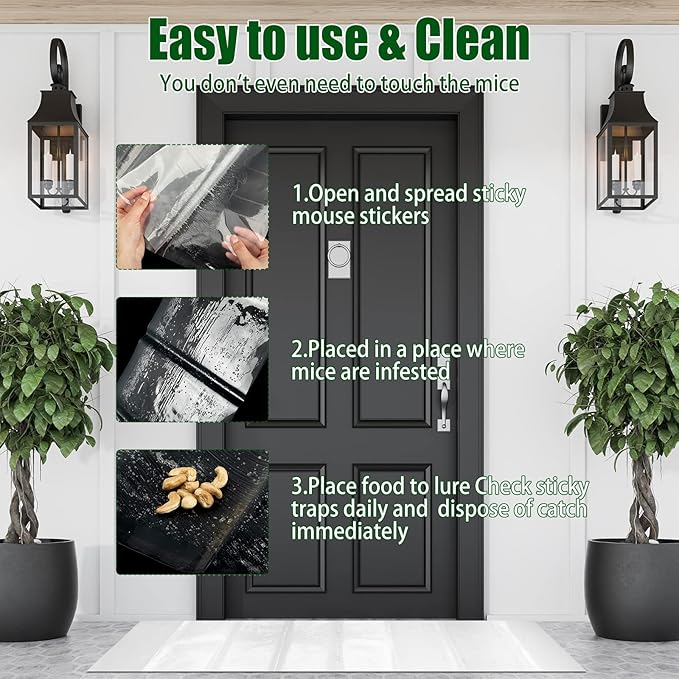 Qualirey 8 Pack Large Sticky Mouse Trap 24 Inch Sticky Rat Glue Roach Indoor Pest Control for Trapping Snakes Rats Spiders Roaches in Restaurant Kitchen House Supplies (Black)