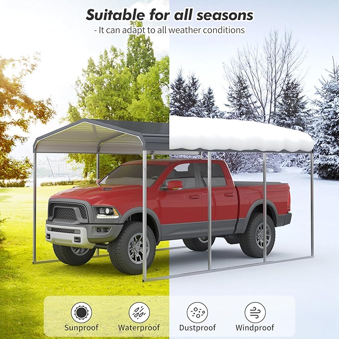 10X15FT Heavy Duty Carport,Carport with Galvanized Steel Roof and Frame,Upgraded Extra Large Metal Garage for Pickup, Car, Boatand Tractors,Trucks, and Tractors