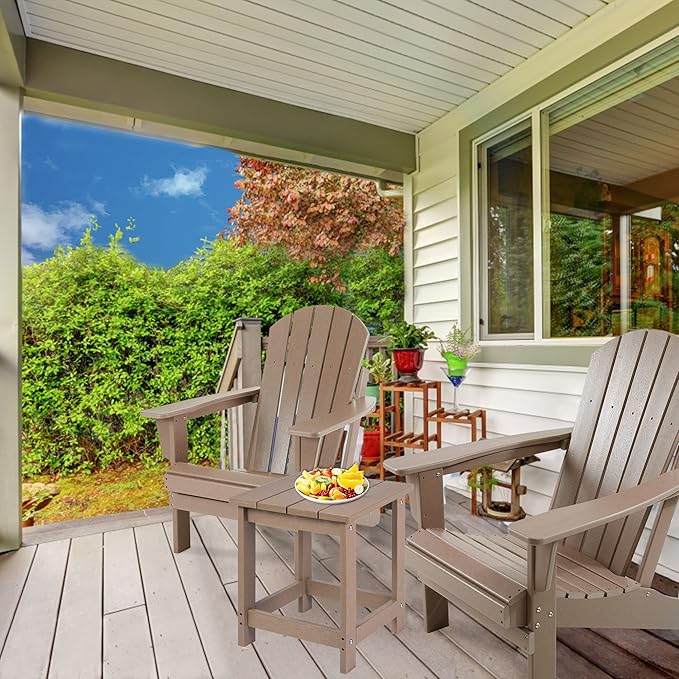 LZRS Adirondack Square Outdoor Side Table for Patio, Pool Composite Patio Table,HDPE End Tables for Backyard,Pool, Indoor Companion, Easy Maintenance & Weather Resistant(Weather Wood)