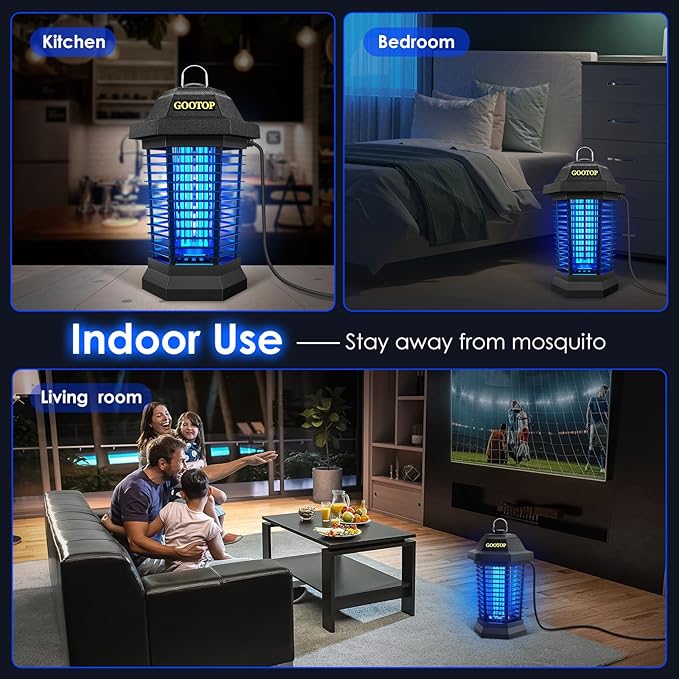 GOOTOP Bug Zapper Outdoor, Mosquito Zapper, 3 Prong Plug in Electric Fly Zapper, Mosquito Killer, Fly Traps, Flying Insects Zapper Indoor Outdoor 90-130V, 4200V, ABS Plastic Outer (Black)