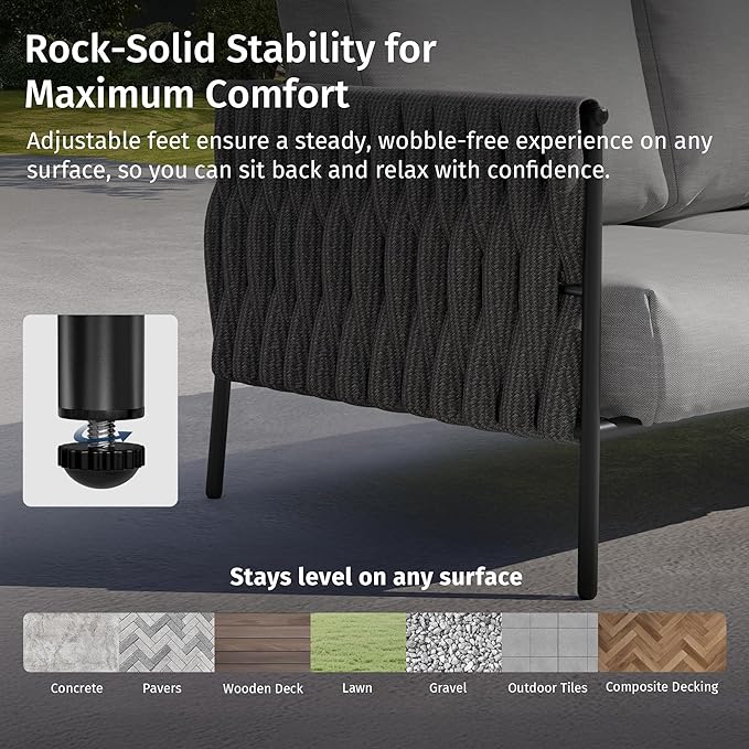 EAST OAK Outdoor Furniture | Life Chatter Loveseat | 2 Seater Sofa with 6.7" Thick Washable Cushions | Deep Seating Patio Furniture for Garden, Porch, Balcony & Backyard | Misty Grey