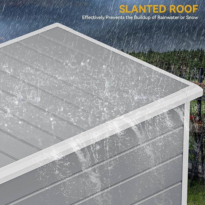 DWVO 5x3FT Outdoor Storage Shed with Fence-Style and Side Windows, Floor, Lockable Doors, Plastic Storage Shed for Backyard and Garden, Gray