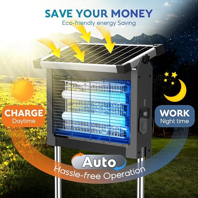 Solar Bug Zapper Outdoor, PhatroyYee Mosquito Zapper 4500V, Waterproof Portable Fly Zapper, Rechargeable Electric Mosquito Killer, Cordless Fly Insect Mosquitos Trap for Patio Yard Home Camping(Grey)