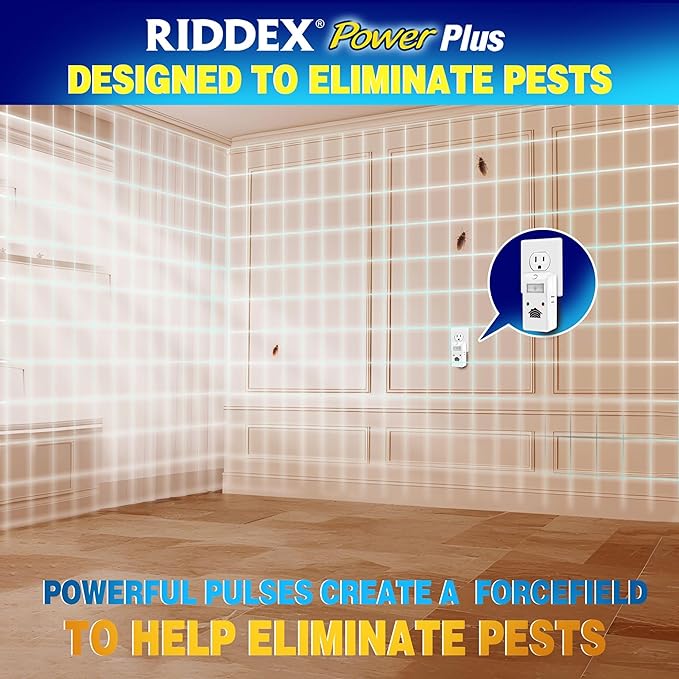RIDDEX Power Plus Insect Repellent | Plug in, Mouse Deterrent - Pest Control for Defense Against Rats, Mice, Roaches, Bugs and Insects | Control Pests with No Toxins with Side Outlet
