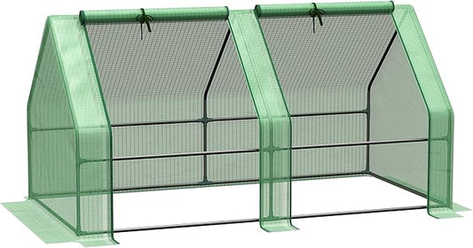 Outsunny 6' x 3' x 3' Mini Greenhouse with Zippered Doors & Roll-up Windows, Portable Plant Hot House with Durable PE Cover, Water Resistant, UV Protected for Outdoor Flowers, Vegetables, Green