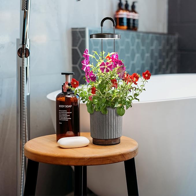 Mini Smart Planter Kit with Petunia Plant Pods by Click&Grow, Hydrovase Indoor Garden, Self-Watering Pot with Grow Light (Grey)