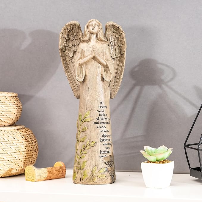 DUSVALLY Angel Garden Statues Outdoor Resin Statue Decoration, Praying Commemorating Memorial Decor, Healing Angel Gifts, 13 inches
