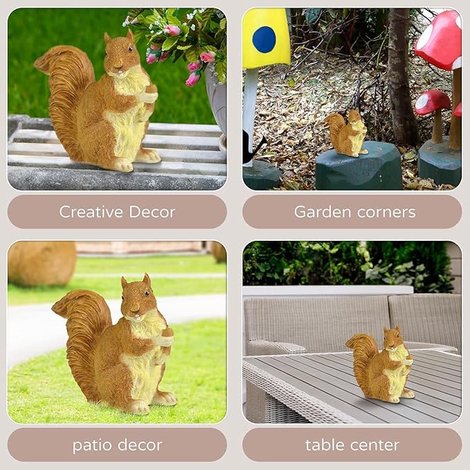 Garden Decor Polyresin Squirrel Statue with Acorn Statue - Charming Outdoor Decoration Ornament for Patio, Lawn, or Yard - Ideal for Garden Decor Enthusiasts and Nature Lovers