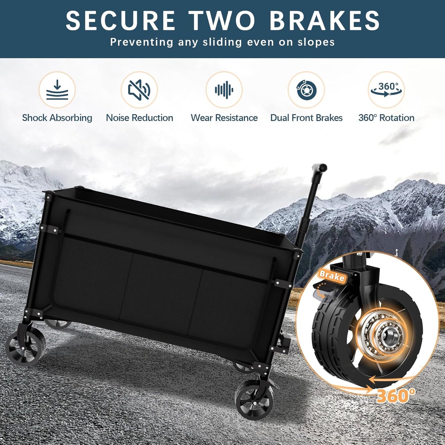 Favoyard Collapsible Wagon Carts Foldable 150L & 360LBS Folding Wagons w/All-Terrain Wheels & Brakes Portable Lightweight Utility Shopping Cart for Beach Grocery Sports Garden Camping Outdoor, Black