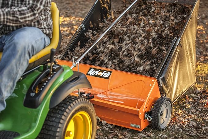 Agri-Fab 45-0492 44" Tow-Behind Lawn Sweeper, 25 cu. ft Hopper Bag Capacity; Leaf & Grass Catcher, with Adjustable Brush Height and Dump From Seat Handle