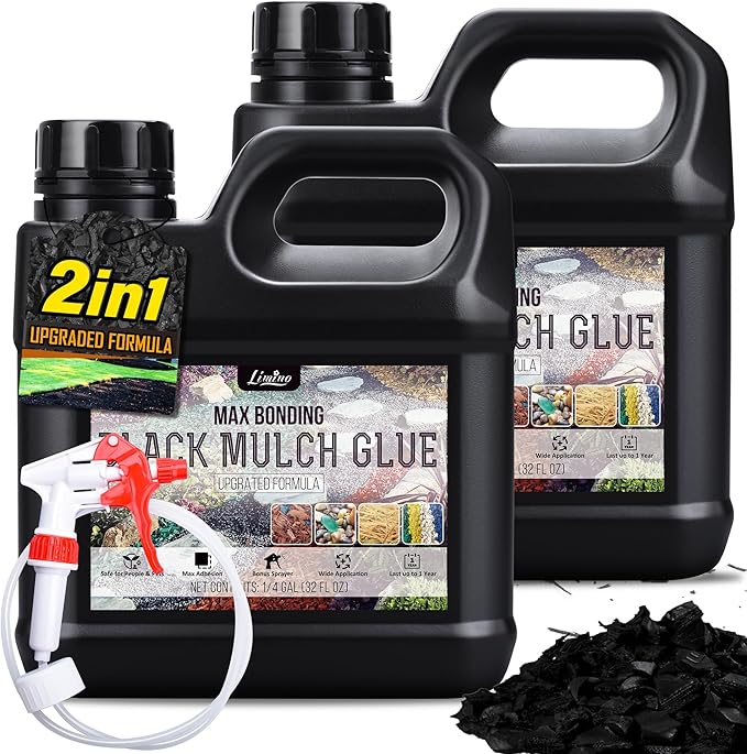 Mulch Glue - 0.5 Gallon / 64oz Black Color Mulch Dye & Landscape Adhesive with Applicator for Landscaping, Garden, Gravel, Rock - Safe Ready to Use Gravel Binder Mulch Lock Glue for Leaf, Stone, Bark