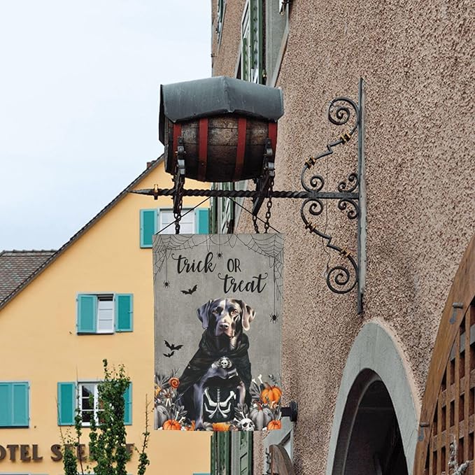 Halloween Labrador Black Dog Bat Pumpkin Garden Flag Welcome Party Outdoor Outside Decorations Picks Home House Garden Yard Decor 12x18 Inch