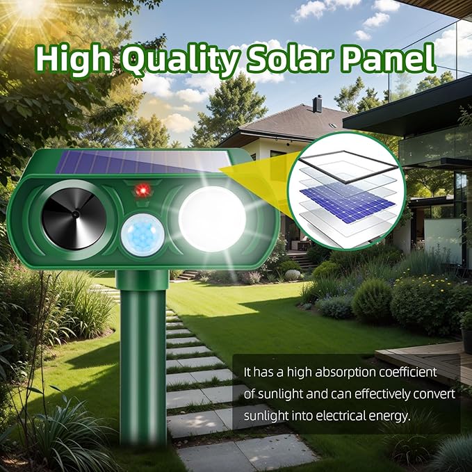 4Pack Solar Ultrasonic Animal Repellent Outdoor Deer Repellent Devices with Motion Detection&Flash Light Dog Raccoon Cat Deterrent,Keep Rodent Chipmunk Squirrel Rabbit Away for Yard Garden