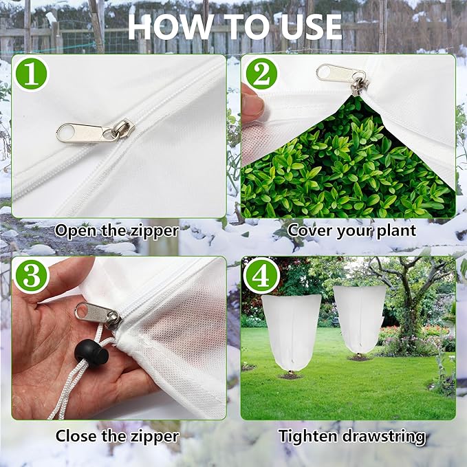 4 Pack Plant Covers Freeze Protection for Winter, 70.9''×47.2'' Frost Cloths for Outdoor Plants Cold Weather Blankets with Zipper Drawstrings