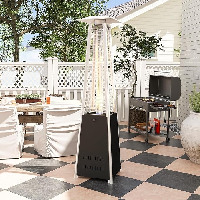 Pyramid Patio Heater with Wheels, Quartz Glass Tube Outdoor Heaters for Patio with Triple Protection System, CE & ETL Certified, 89 Inch LP Propane Tower Heater T for Commercial Residential, Black